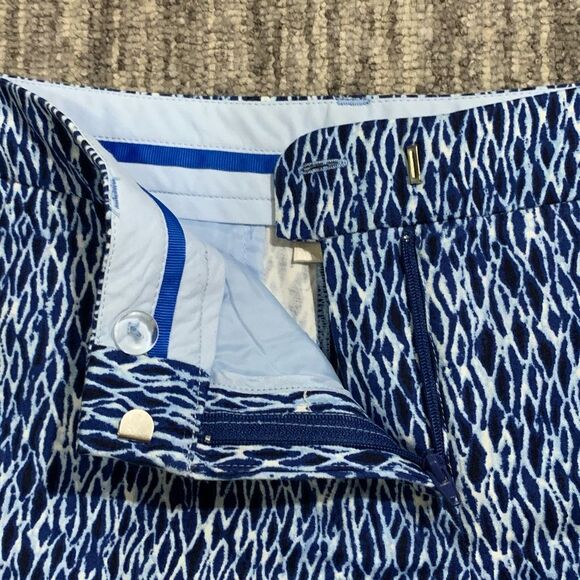 Kenar Chino Shorts Womens 2 Blue White Geometric Pattern Low-Rise Cotton Stretch - Picture 3 of 7